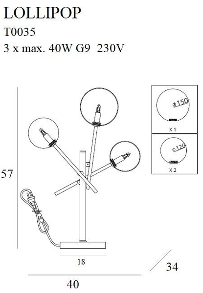 Lampa stołowa LOLLIPOP T0035 pręty szklane kule balls mosiądz przezroczyste