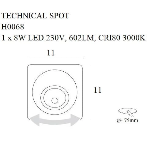 Wpustowa lampa do sypialni TECHNICAL SPOT H0068 LED 8W 3000K kremowa