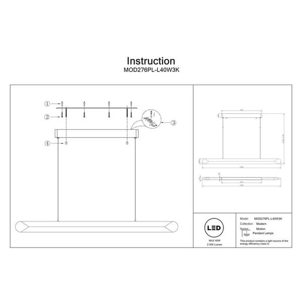 Zawieszana lampa Motion MOD276PL-L40W3K LED 40W 3000K do jadalni biała