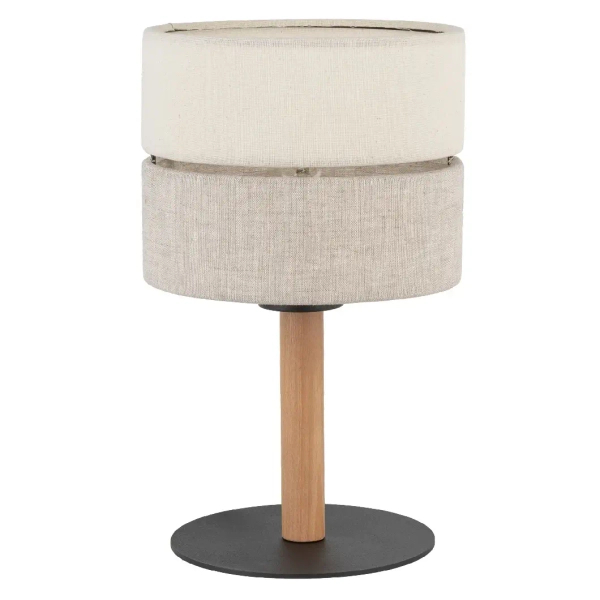 Stołowa nocna lampka Eco 5596 lniany abażur sosna beżowy czarny