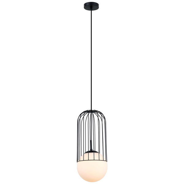 LAMPA wisząca MATTY MDM-3940/1 BK Italux druciana OPRAWA metalowa ZWIS szklana kula ball klatka loft czarna