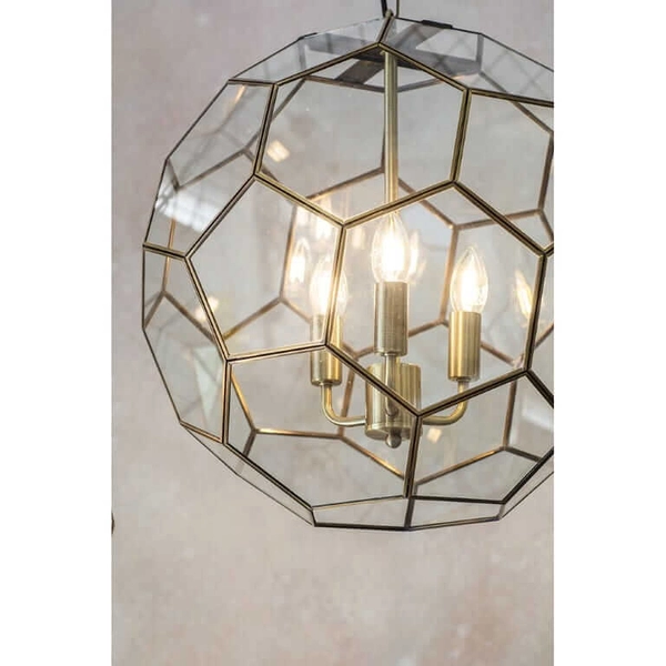 Geometryczna lampa wisząca Miele 73560 Endon szkło metal mosiądz transparentny