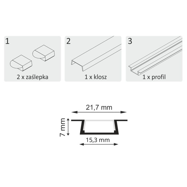Profil do taśmy LED podłużny 316103 2m listwa metalowa satyna
