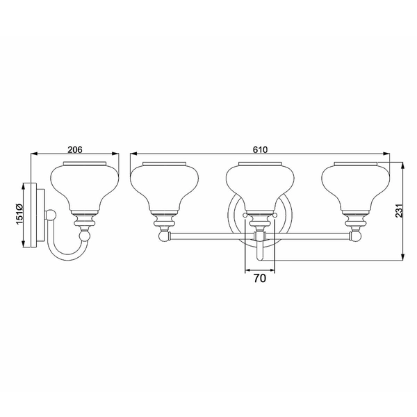 Potrójna lampa ścienna Ainsley HK-AINSLEY3-BATH Hinkley metalowa chrom