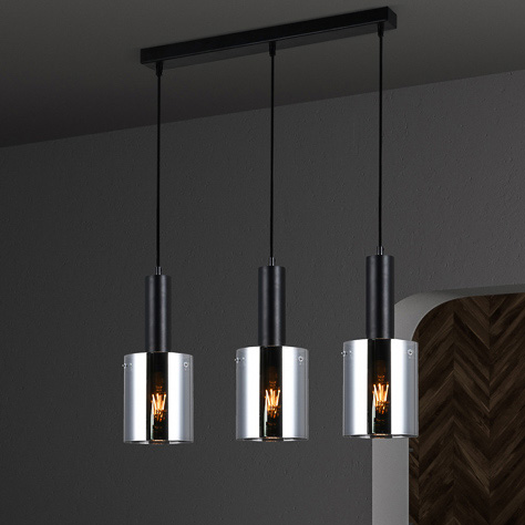 Wisząca LAMPA loftowa SARDO PND-5581-3-BK+SG Italux skandynawska OPRAWA szklany ZWIS tuby przydymione czarne