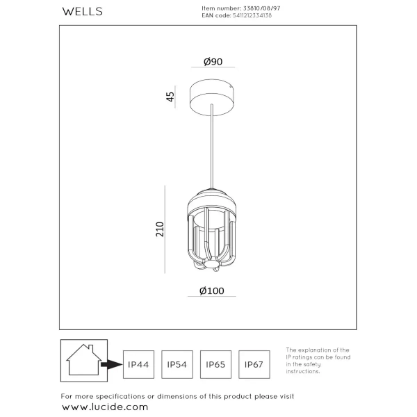 Zewnętrzna wisząca lampa Wells 33810/08/97 LED 8W 2700K IP54 brązowy