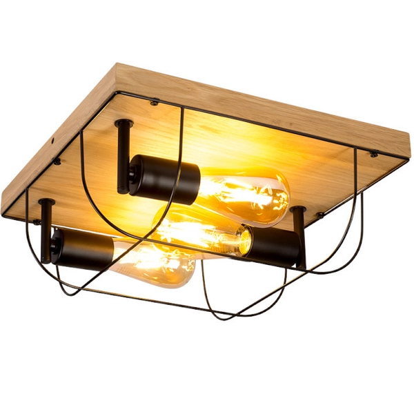 Lampa sufitowa NETUNO 92043374 druciana retro drewno czarna