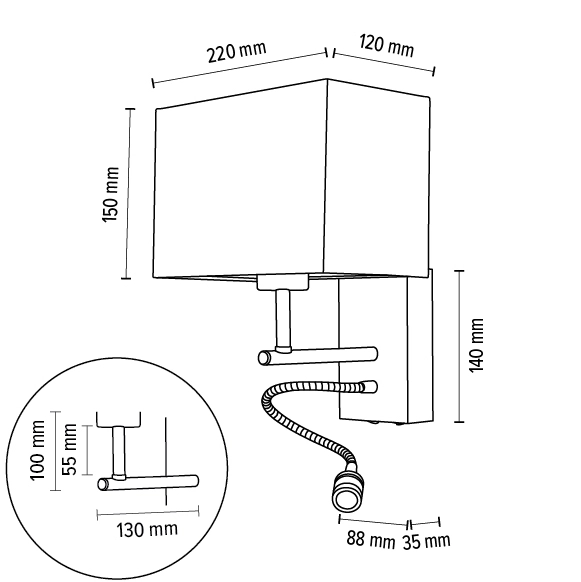 Ścienna lampa abażurowa SONAR 5733974 LED 1W 4000K regulowany szary