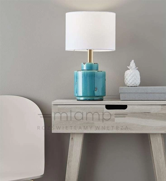 Biurkowa LAMPKA stojąca COUS 106606 Markslojd abażurowa LAMPA stołowa biała niebieska antyczna