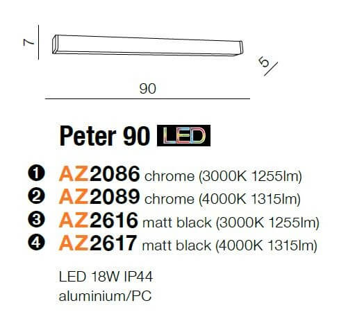 Ścienna lampa nowoczesna Peter LED 18W 4000K prostokąt chrom