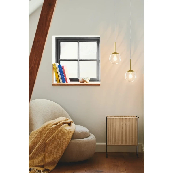 Szklana lampa wisząca Chisell 2312053035 kulista nad stół mosiądz