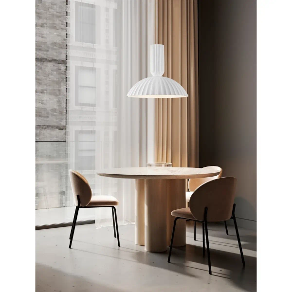 Kopułowa lampa wisząca GIRONTO LE45305 z gipsu ryflowana biała