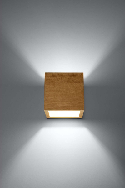 Kwadratowa LAMPA ścienna SL.0491 kinkiet OPRAWA kostka ekologiczna drewno