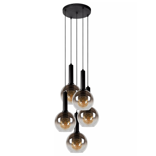 Wisząca lampa loftowa Marius kaskada czarna przydymiona