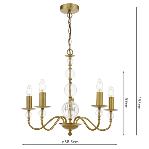 Zwisający żyrandol Wrest WRE0545-EH Dar Lighting regulowany świecznikowy mosiężny