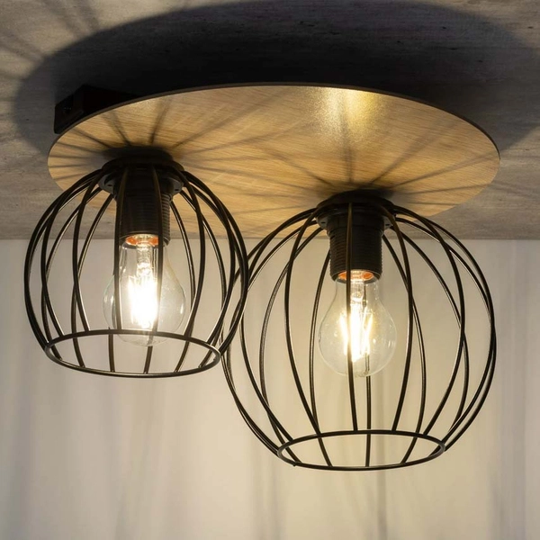 Metalowa lampa sufitowa Cyber 32355 hygge do pokoju czarna drewno