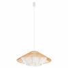 Drewniana zwisająca lampa Japandi 11157 parasol cage sznurek metalowa biała