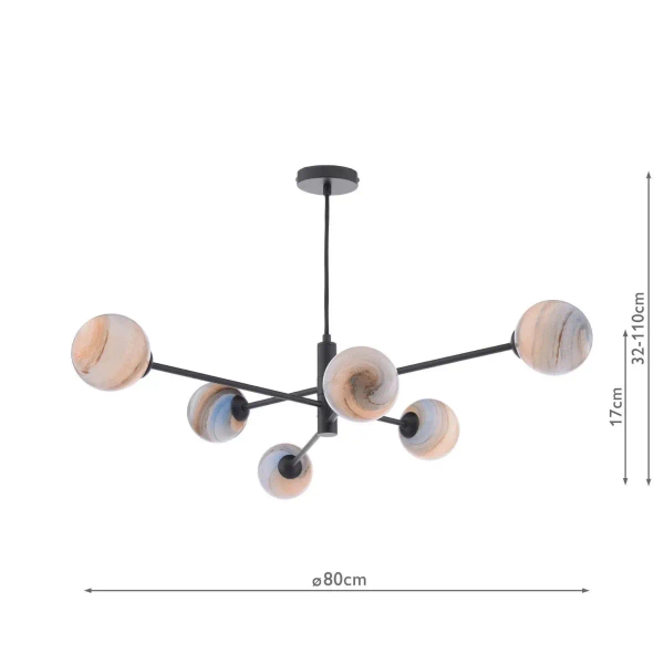 Dekoracyjna lampa wisząca Vignette VIG0622-07L szkło planety czarne beżowe
