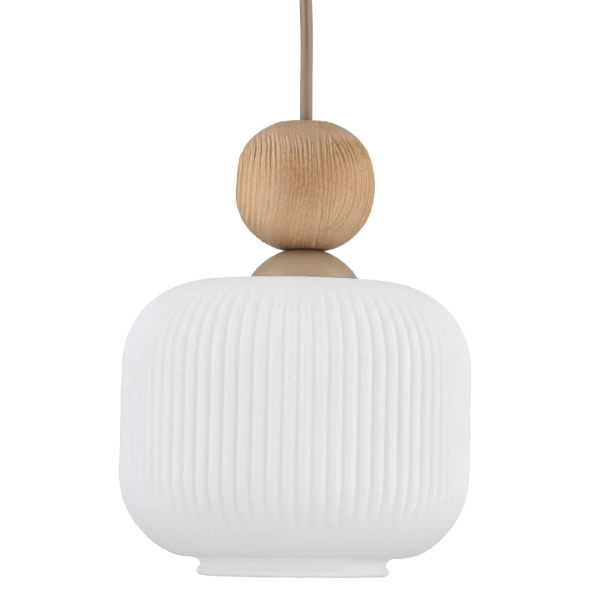 Wisząca lampa nad stół Ballo 11049 szklana ryflowana biały beżowy