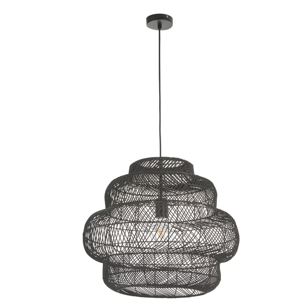 Zwisowa lampa rattanowa L&-198474 Light& do salonu boho czarna