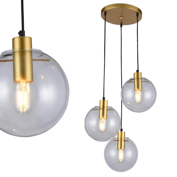 Wisząca LAMPA loft PUERTO LP-004/3P GD Light Prestige szklana OPRAWA industrialny ZWIS kaskada kule przezroczyste złote