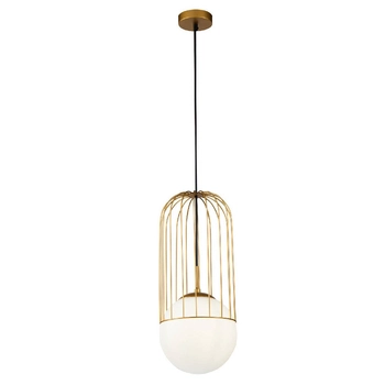 Modernistyczna LAMPA wisząca TELFORD P363PL-01G Maytoni metalowa OPRAWA druciany ZWIS szklana kula złota biała
