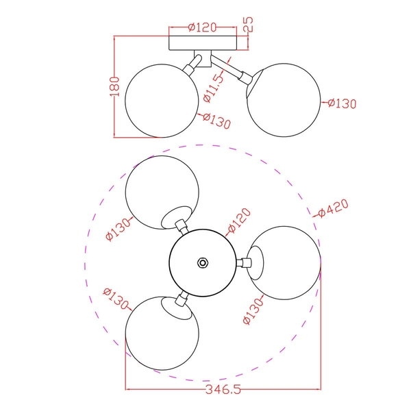 Salonowy plafon molekuły Dorado LP-002/3C Light Prestige potrójny złoty