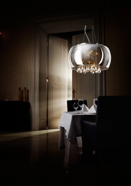 Lampa wisząca crystal Burn okrągła glamour nad łóżko chrom