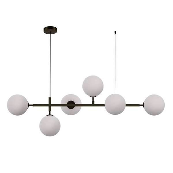 Modernistyczna lampa wisząca ALISA LP-005/6P BK/WH Light Prestige metalowa oprawa szklane kule zwis złoty biały