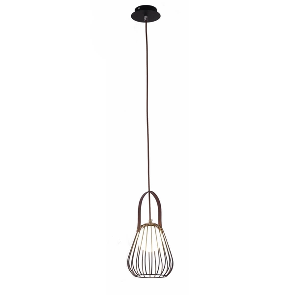 LAMPA wisząca BACOLI LP-1212/1PS BK Light Prestige metalowa OPRAWA druciana klatka zwis na skórzanym pasku czarny