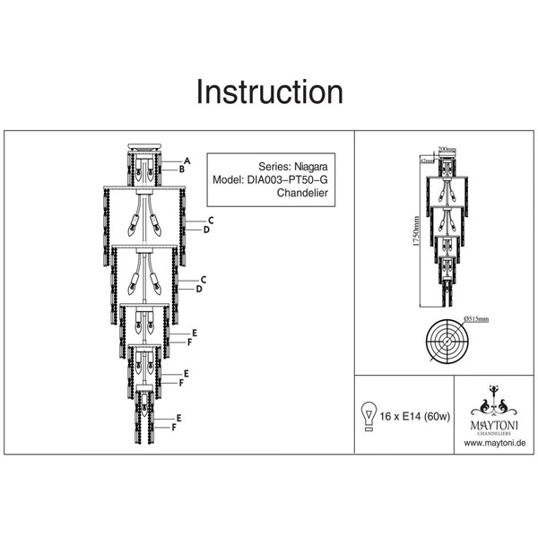 Pałacowy żyrandol NIAGARA  DIA003-PT50-G Maytoni kryształy złote