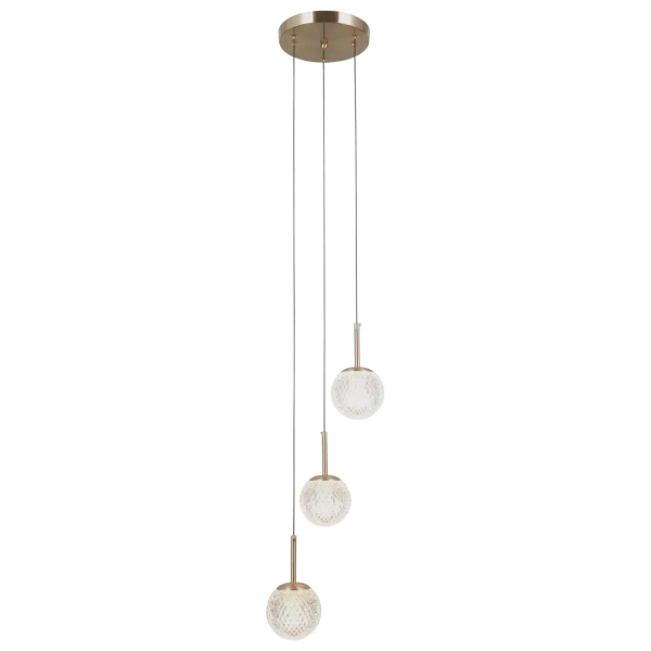 Potrójna kryształowa wisząca lampa Padri PND-40827-3-HBR-CL glamour złota