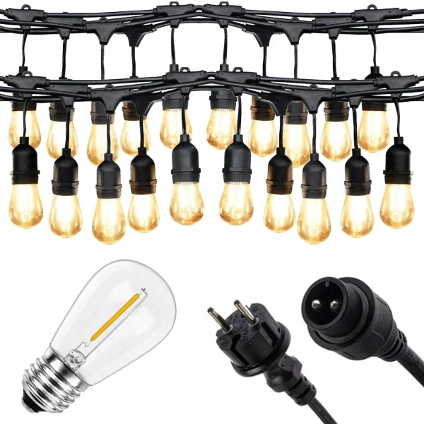 Zewnętrzna dekoracyjna girlanda CGE12-1W-1M LED 1W 2700K IP65 czarny