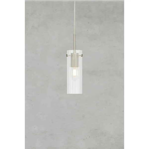 Szklana lampa zwisowa Tibia 109013 tubka żebrowana nikiel