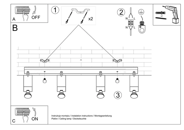 Spot LAMPA sufitowa SL.0459 regulowana OPRAWA metalowe reflektorki czarne
