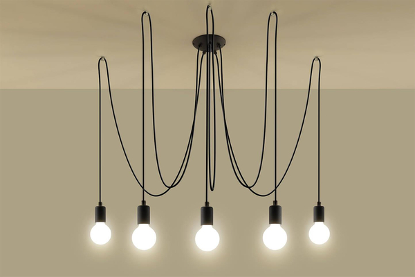 LAMPA wisząca SL.0371 OPRAWA pająk ZWIS kable przewody loft czarna