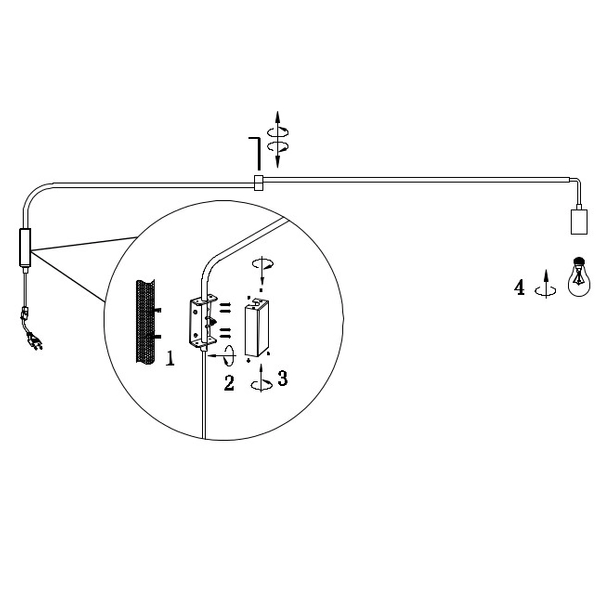 Regulowana LAMPA ścienna LINE 200200132 Trio metalowa OPRAWA kinkiet na wysięgniku czarny