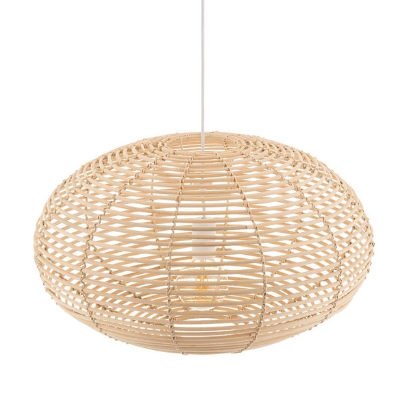 Drewniana lampa wisząca Rattan 11154 japandi cage siatka metalowa biała