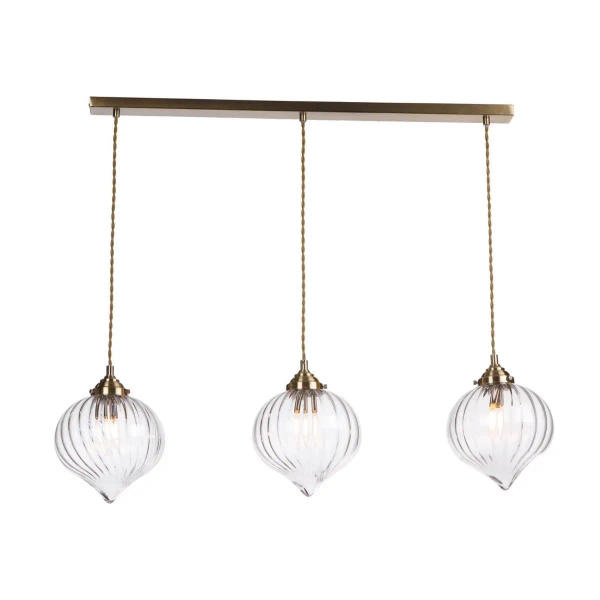 Potrójna wisząca lampa Mya MYA0375 do jadalni szklana mosiądz