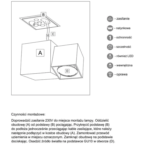 Natynkowa LAMPA sufitowa BIZEN 2211 Shilo metalowa OPRAWA reflektorowa kostki czarne