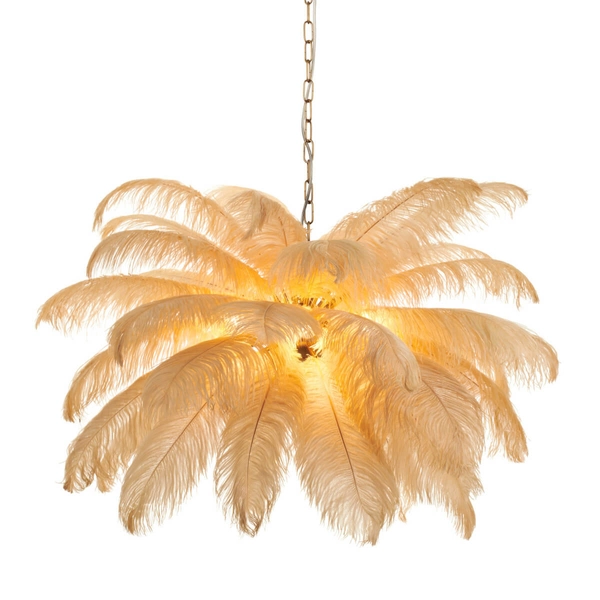 Nowoczesna lampa wisząca EMU ST-DN127 beige pióra beżowy złoty