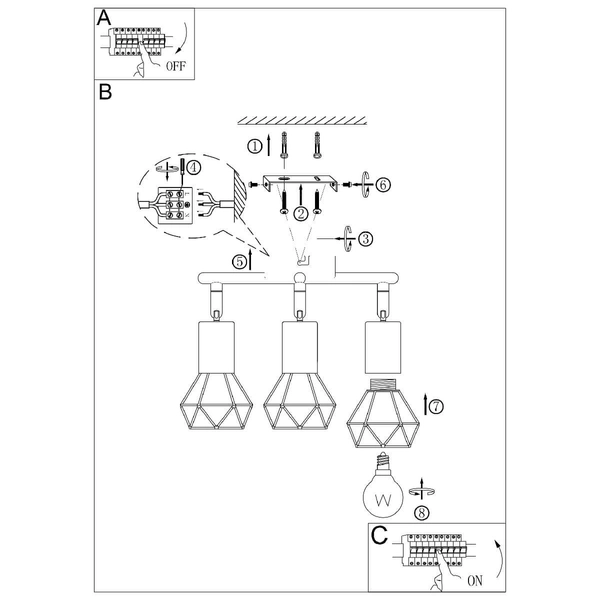Przysufitowa lampa Xara 54802S-3AB spirala czarna mosiądz