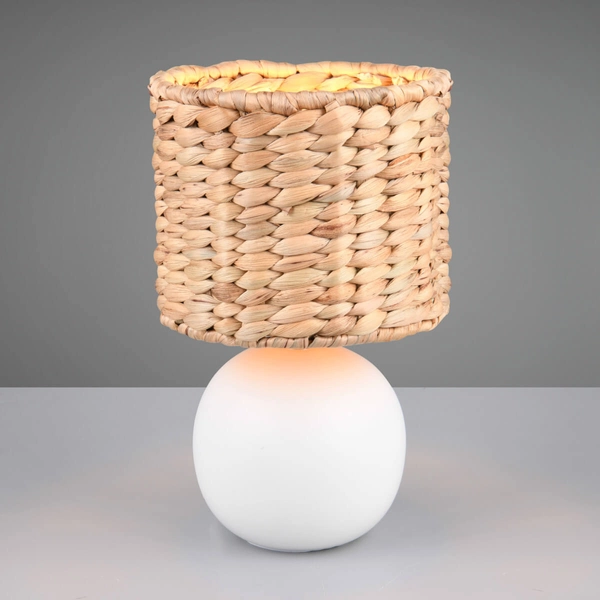 Nocna lampka pleciona do sypialni VINA 518900101 ceramiczna biały drewniany
