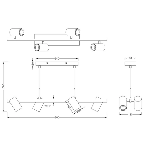 Wisząca lampa loftowa VANTOS DL432302400 Trio regulowana tubki czarny