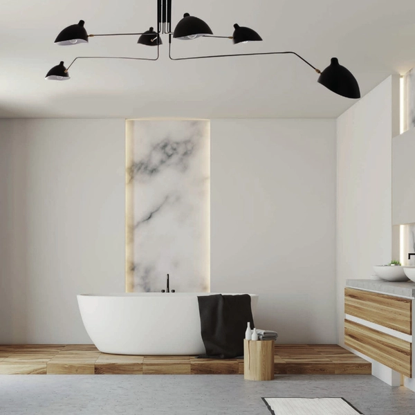 LAMPA sufitowa DAVIS MDE610/4+2 Italux metalowa OPRAWA na wysięgnikach retro czarna