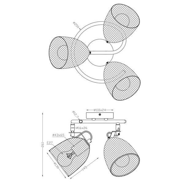 Lampa nasufitowa Josina 54034-3 z regulacją czarna drewno