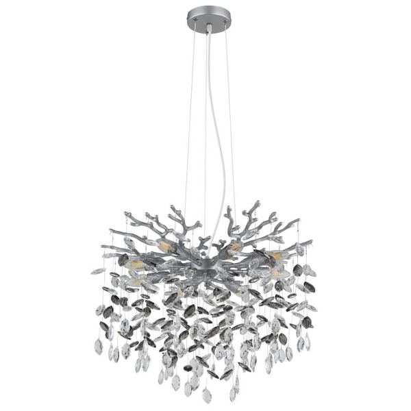 Szklana zwisająca lampa Queena 64138H1S do salonu kryształowa srebrna