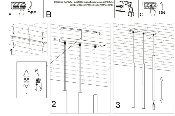 LAMPA wisząca PASTELLO SL.0470 Sollux metalowa listwa tuby sople czarne