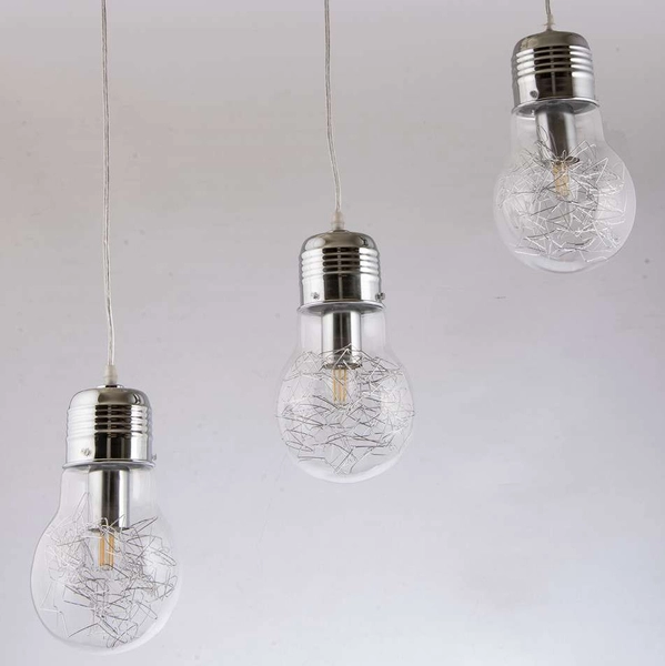 Lampa wisząca VEN W-601/3 CR+CLEAR szklana żarówki chrom przezroczyste