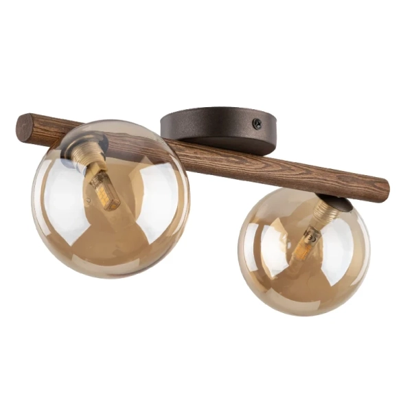 Kulista sufitowa lampa Estera Wood 11092 podwójna drewniana bursztynowa